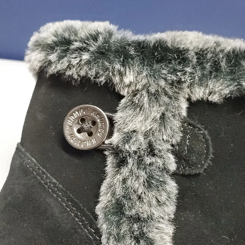 Khombu Iris Winter Snow Boots Womens Size 7 Black Faux Fur Trim Side Zip 1527296